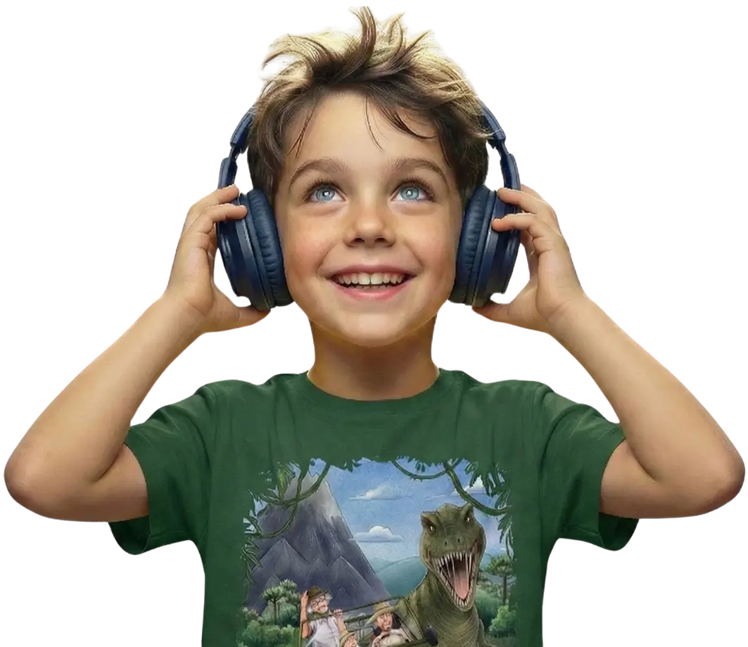 Kluk s dinosauří audio knihou