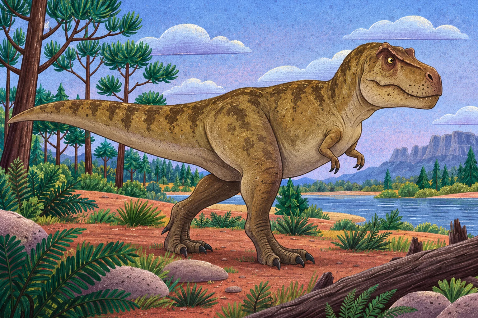 Tyrannosaurus rex s mohutnou hlavou a drobnými předními končetinami.