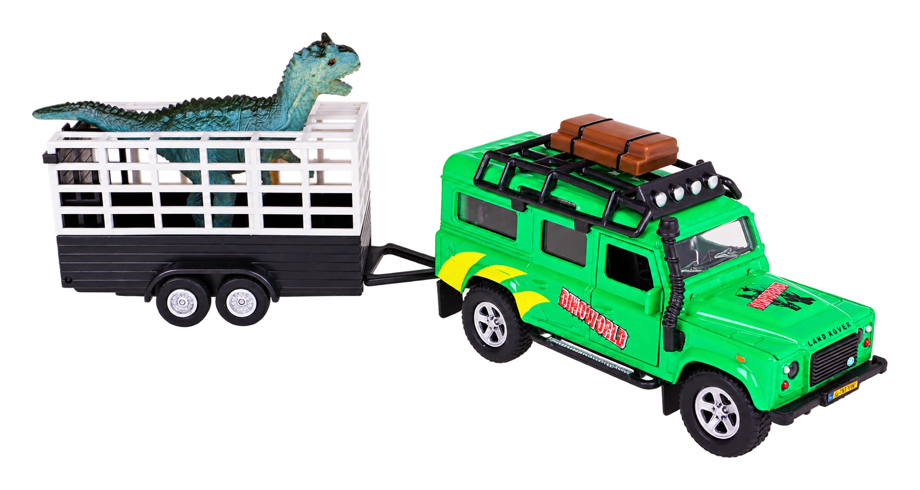 Kovové autíčko s dinosaurom na prívese – Land Rover Defender, fotografia 2