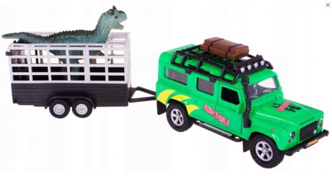 Kovové autíčko s dinosaurem na přívěsu - LAND ROVER DEFENDER