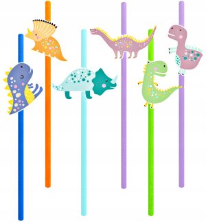 Papírová brčka (slámky) s dinosaury